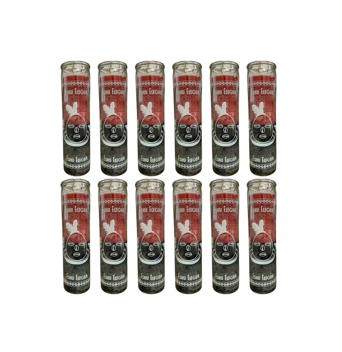 Bundle of 12 Eshu Elegua (red/black) 8 Inch Unscented Prayer Candle Spell Candle Protection Candle  Ritual Candle Devotion.