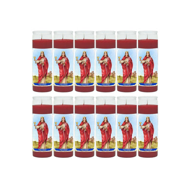 Bundle of 12 Santa Barbara  (red) 8 Inch Unscented Prayer Candle Spell Candle Protection Candle Ritual Candle Devotion