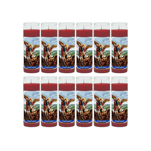 Bundle of 12 San Miguel Arcangel (red) 8 Inch Unscented Prayer Candle Spell Candle Protection Candle Ritual Candle Devotion.