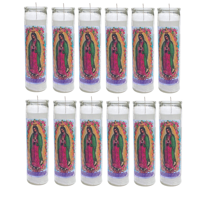 Bundle of 12 Guadalupe Virgin (white) 8 Inch Unscented Prayer Candle Spell Candle Protection Candle Ritual Candle Devotion.