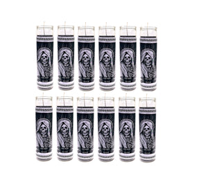 Bundle of 12 Santa Muerte (black) 8 Inch Unscented Prayer Candle Spell Candle Protection Candle Ritual Candle Devotion